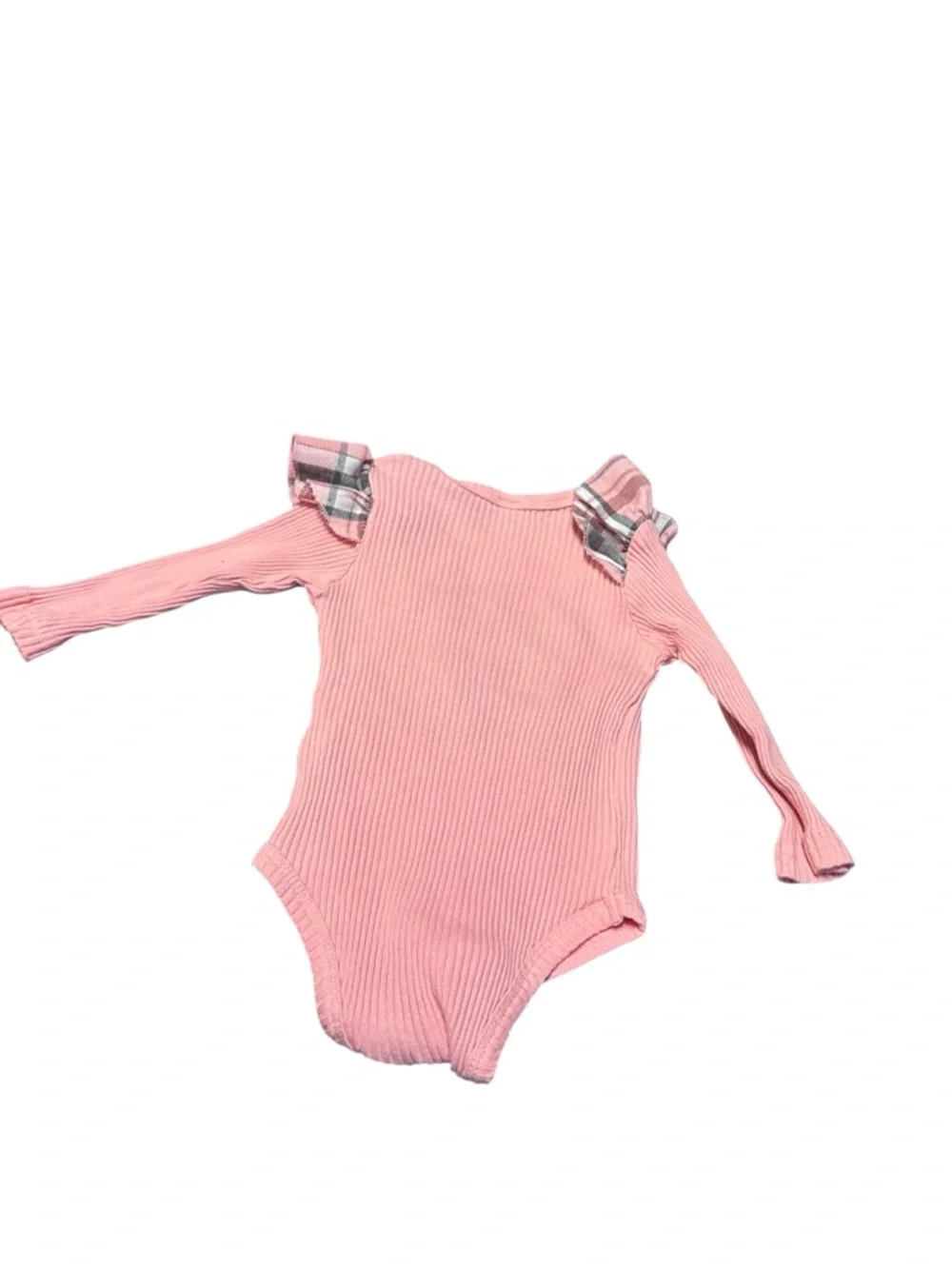 SHEIN Pink Ribbed Long-Sleeve Bodysuit with Navy Script - Picture 3 of 4